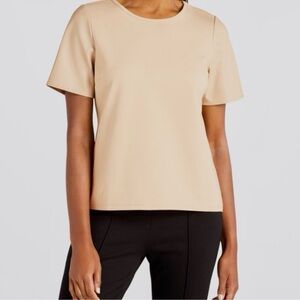 NWT‎ Violets & Roses Women's Tan Top with Faux Leather Short Sleeves Neutrals